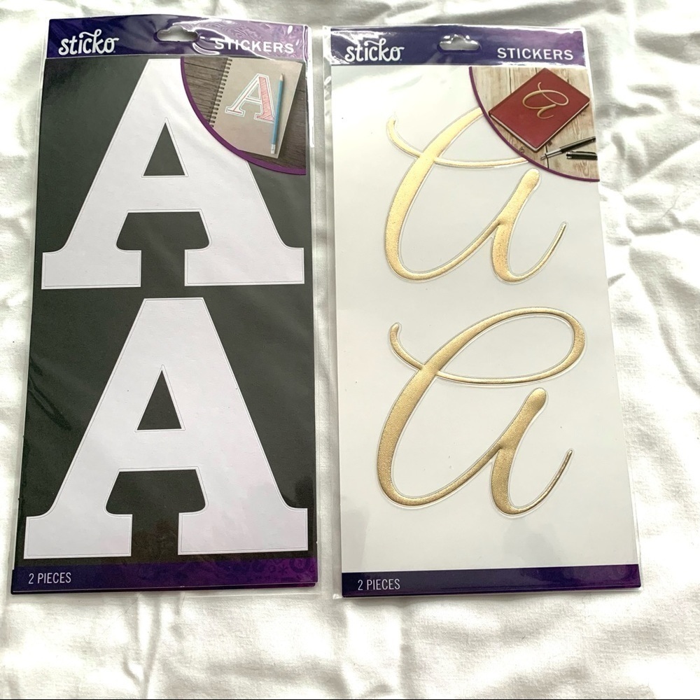 NEW Sticko Large "A" Initial Stickers Set of 4 - White, Gold